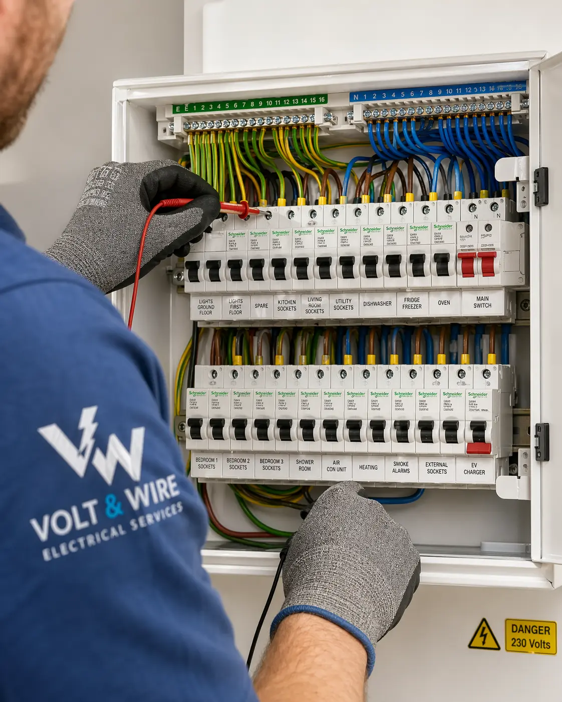 Electrician working on a consumer unit